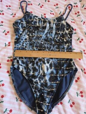 Fringe One-Piece Swimsuit in Navy and Silver